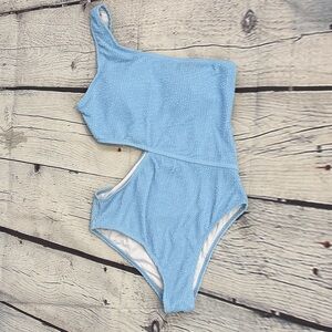 One-Shoulder Blue Women Swim One Piece